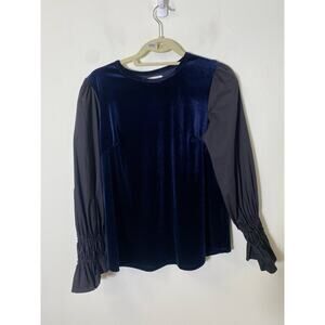 Southcott Blue Black Long Sleeve Mixed Media Top Sz 1